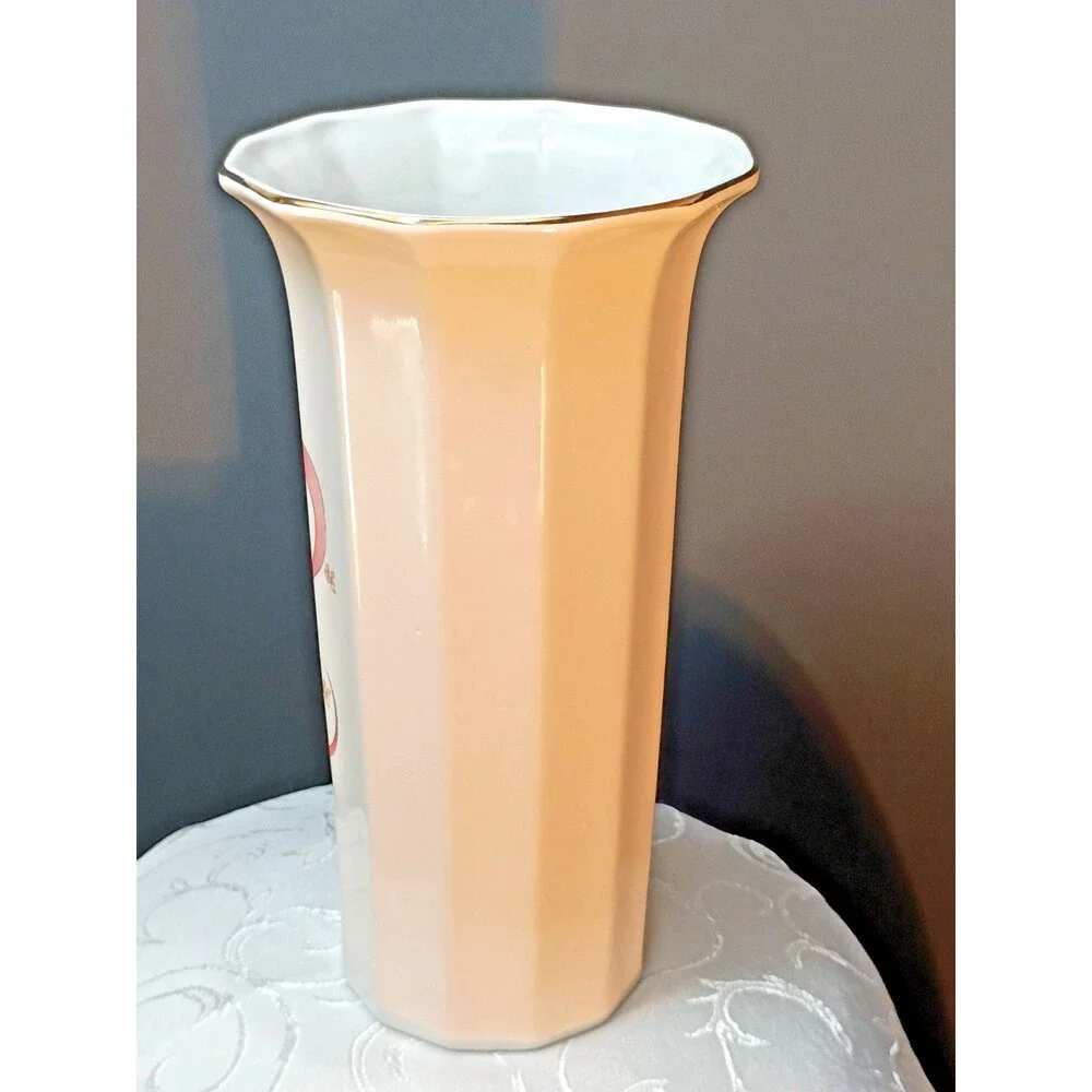 White Vtg Flower Basket Vase 9